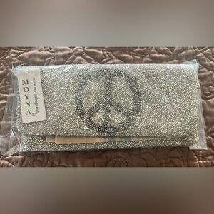 Moyna Silver Beaded Clutch with Peace Emblem